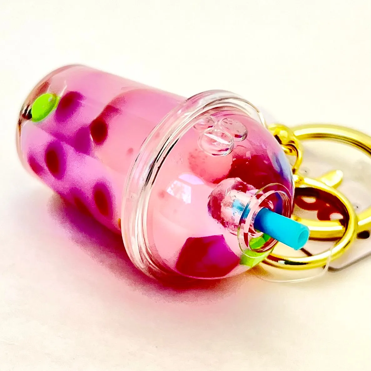 12095 PASTEL ROUND TOP BOBA FLOATY KEY CHARM-12