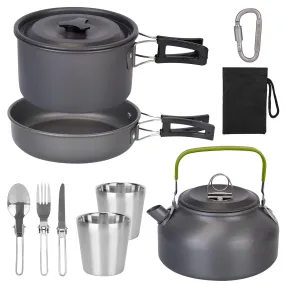 12Pcs Camping Cookware Set Camping Stove Aluminum Pot Pans Kit for Hiking Picnic Outdoor with Cup Fork Spoon Knife