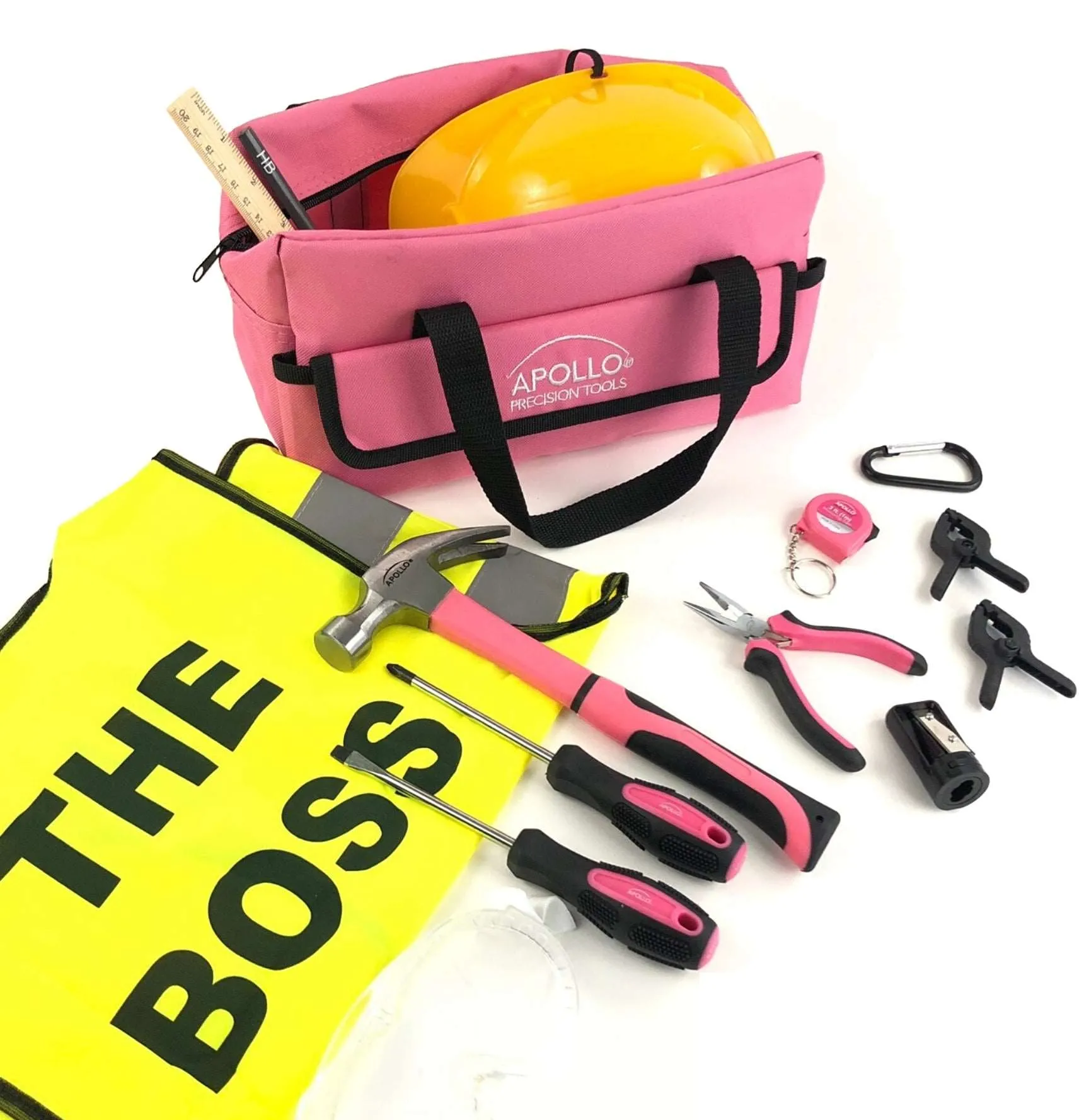 14 Piece My First Tool Kit Educational Tool Set with Pink Tool Bag, Real Pink Tools, and Safety Gear --DT4936P