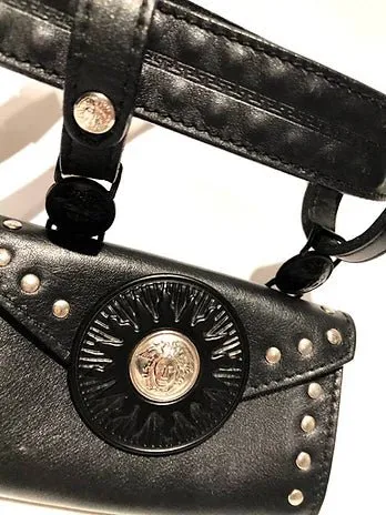 1990s GIANNI VERSACE STUDDED MEDUSA LEATHER MINI BUM BAG BELT