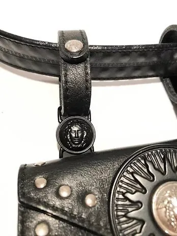 1990s GIANNI VERSACE STUDDED MEDUSA LEATHER MINI BUM BAG BELT