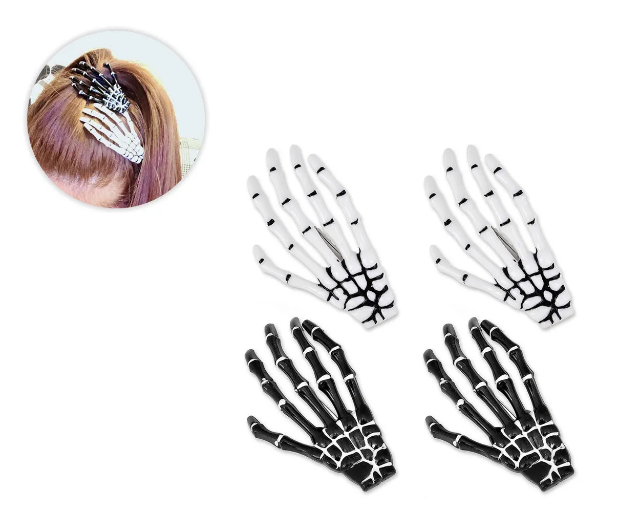 2 Pairs Gothic Skeleton Hands Bone Hair Clips - Black and White by DS. DISTINCTIVE STYLE