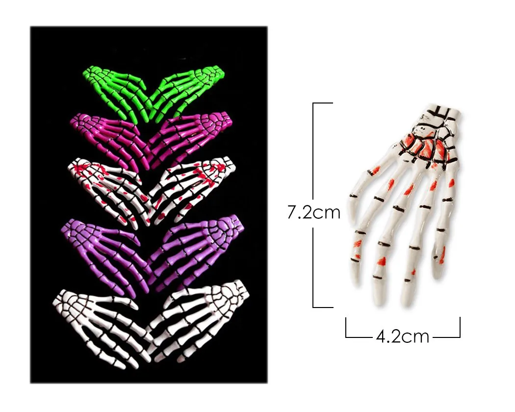 2 Pairs Gothic Skeleton Hands Bone Hair Clips - Yellow and Green