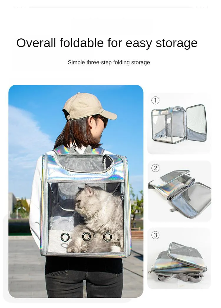 2021 latest outing portable cat bag breathable cat large space transparent cat and dog bag pet backpack laser dog backpack