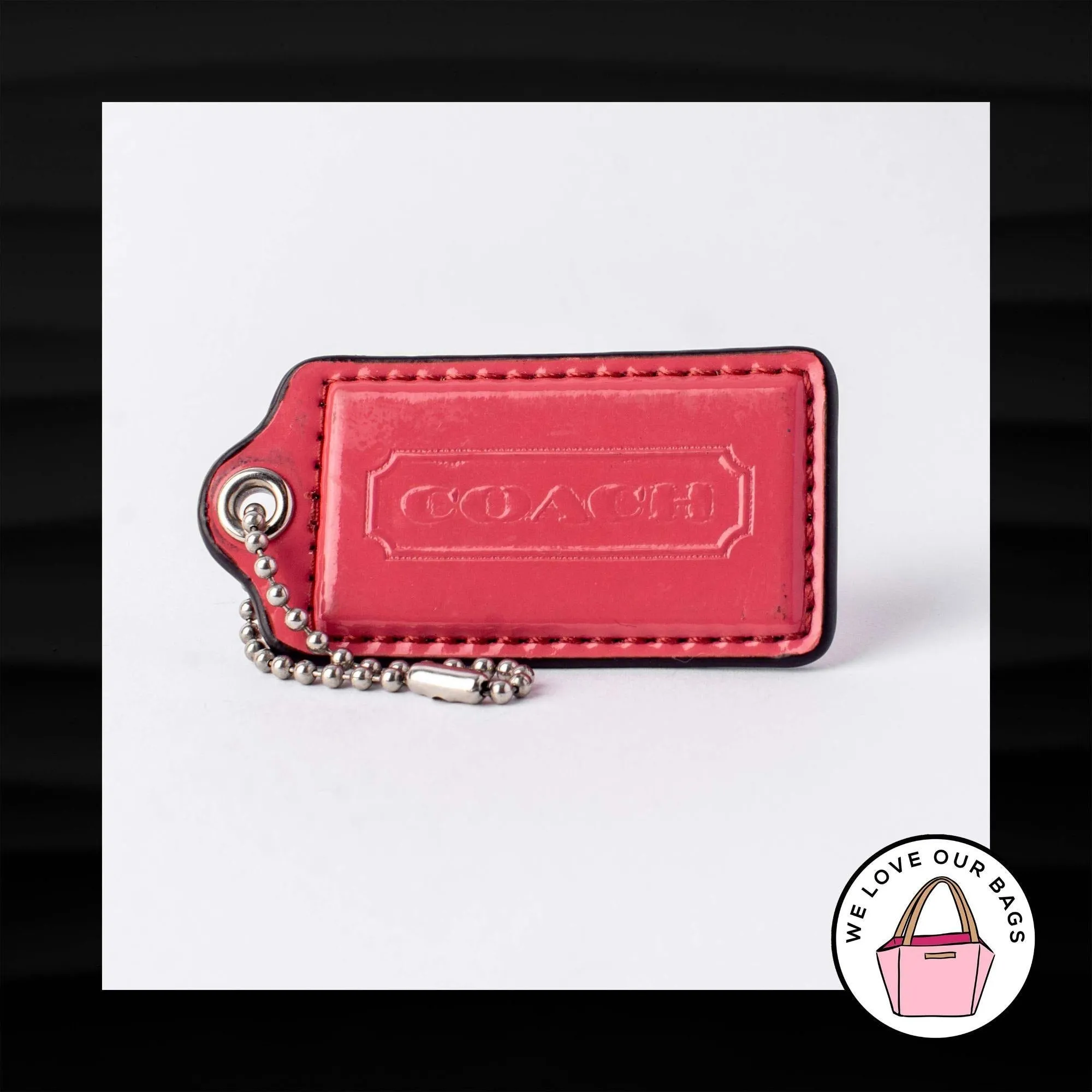 2.5" Large COACH PINK PATENT LEATHER KEY FOB BAG CHARM KEYCHAIN HANGTAG TAG