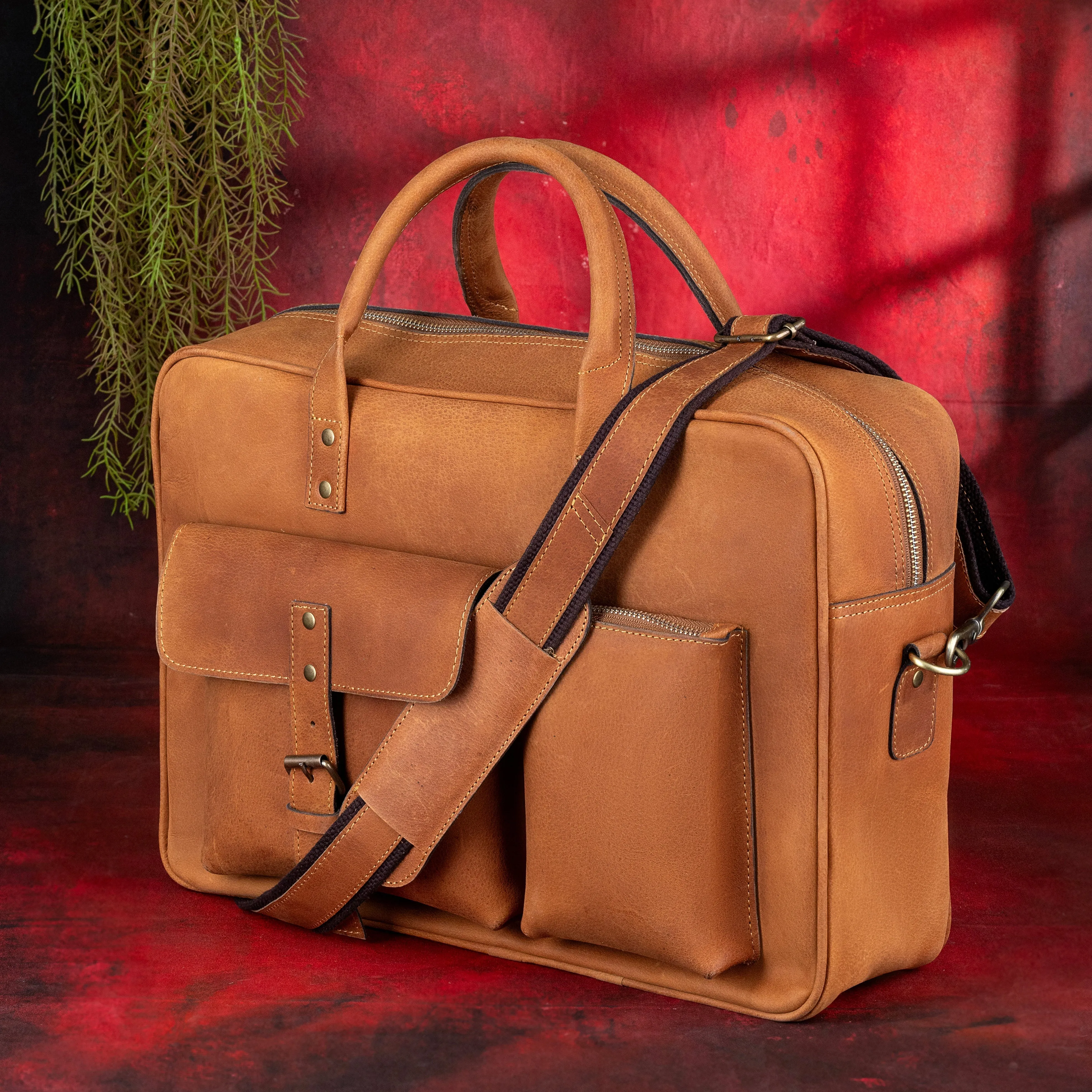 33rd Degree Scottish Rite Briefcase - Wings Up Brown Leather Crazy Horse finish