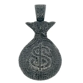 3D Money Bag Black on Black CZ Iced Out Pendant