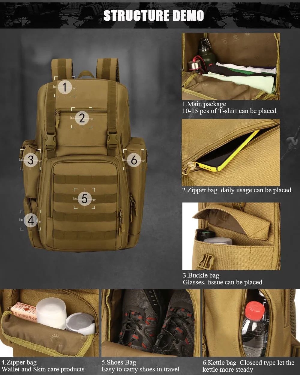 40L Army Military Tactical Molle Laptop Backpack