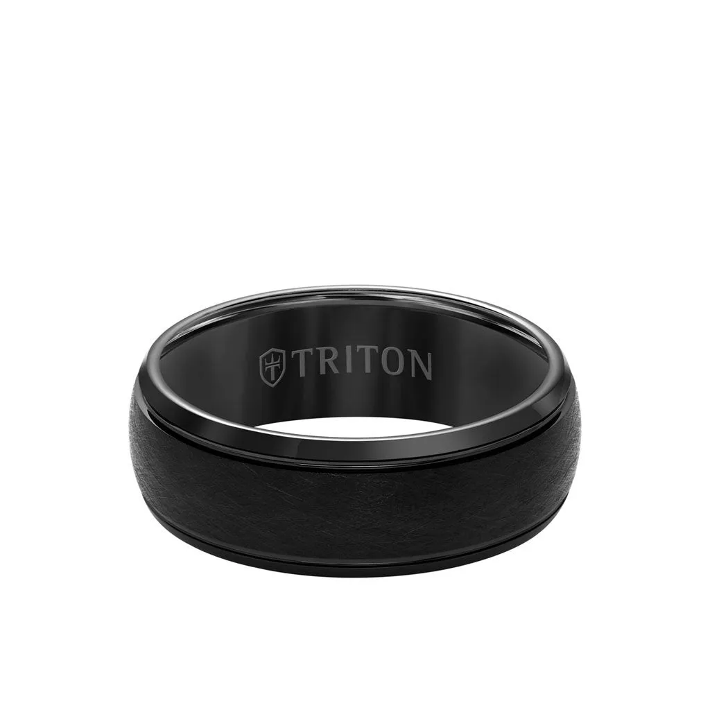 8MM Tungsten Carbide Ring - Domed Wire Brush Center and Flat Edge