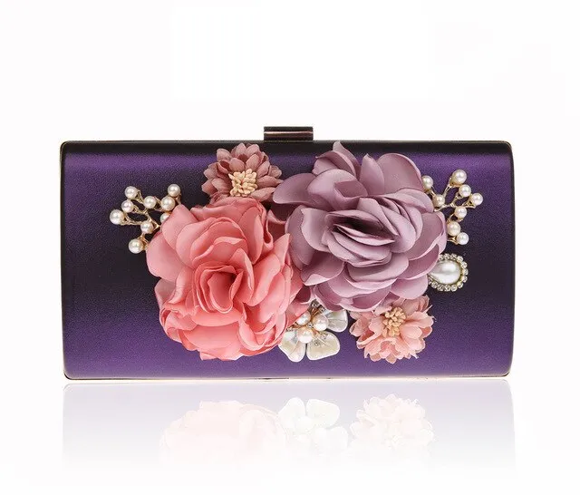 9 Color Styles Handmade Fabric Flowers Evening Bag Luxury Wedding Bride Clutch Bag Pearl  Handbag Mini Purse