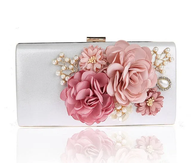 9 Color Styles Handmade Fabric Flowers Evening Bag Luxury Wedding Bride Clutch Bag Pearl  Handbag Mini Purse