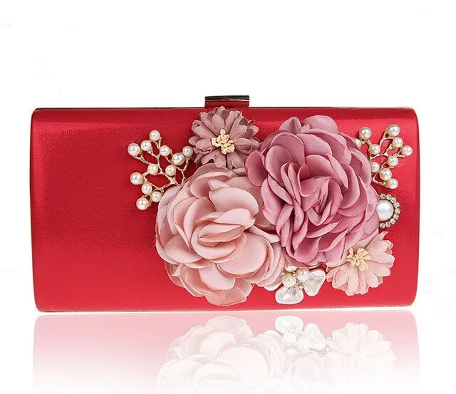 9 Color Styles Handmade Fabric Flowers Evening Bag Luxury Wedding Bride Clutch Bag Pearl  Handbag Mini Purse