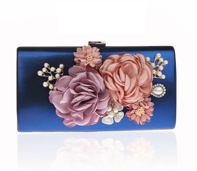 9 Color Styles Handmade Fabric Flowers Evening Bag Luxury Wedding Bride Clutch Bag Pearl  Handbag Mini Purse