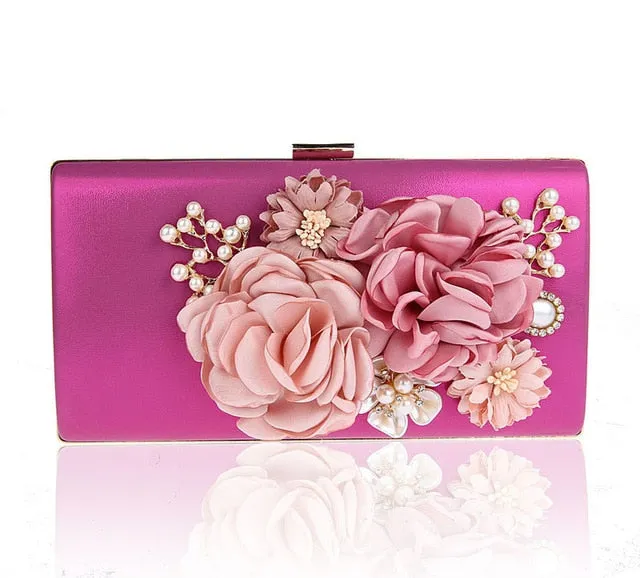 9 Color Styles Handmade Fabric Flowers Evening Bag Luxury Wedding Bride Clutch Bag Pearl  Handbag Mini Purse