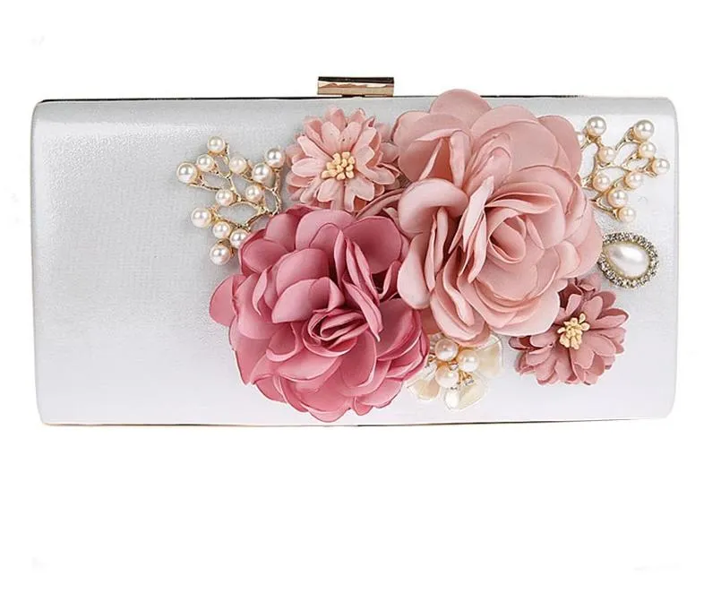 9 Color Styles Handmade Fabric Flowers Evening Bag Luxury Wedding Bride Clutch Bag Pearl  Handbag Mini Purse