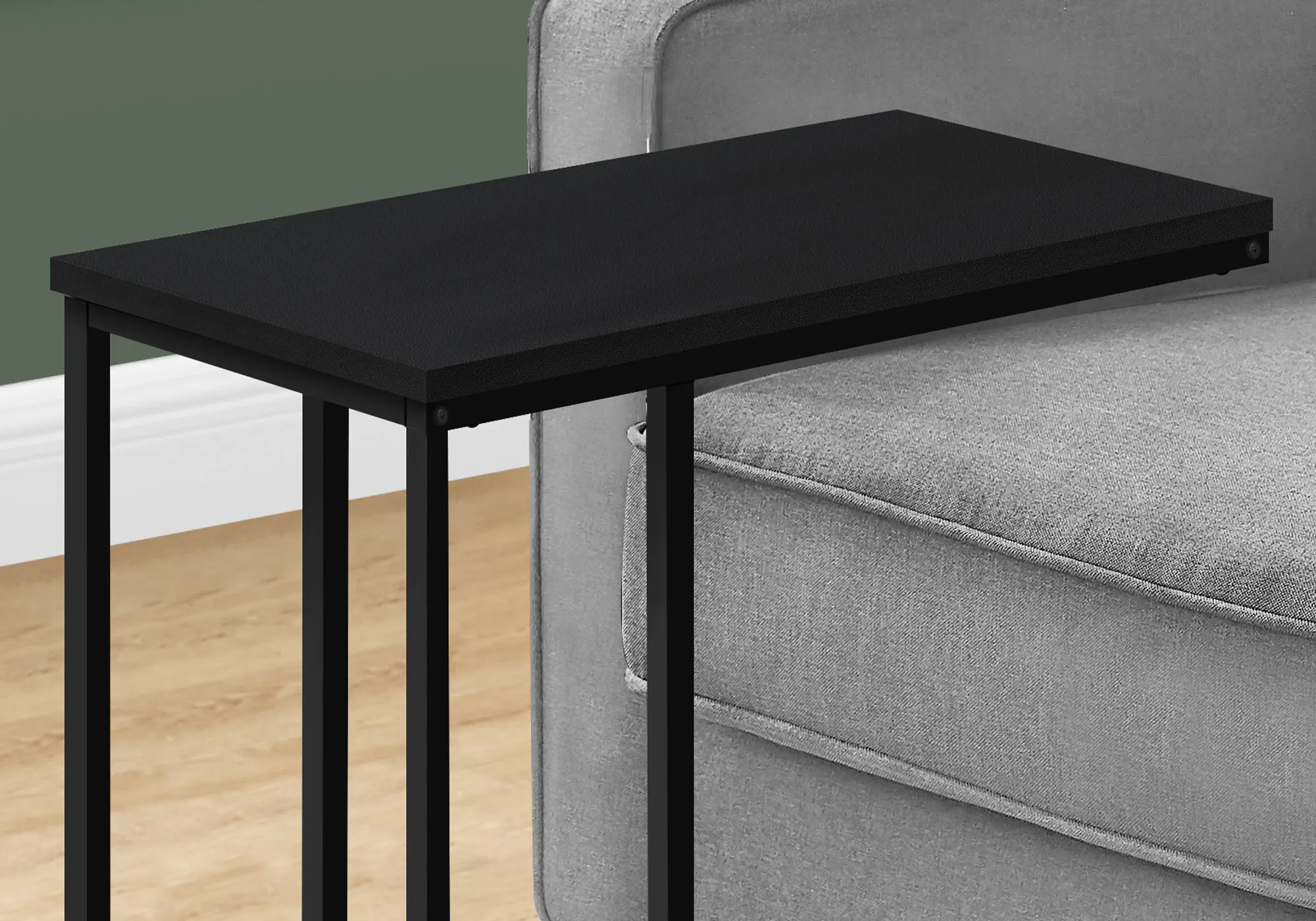 Accent Table, C-shaped, End, Side, Snack, Living Room, Bedroom, Black Laminate, Black Metal, Contemporary, Modern