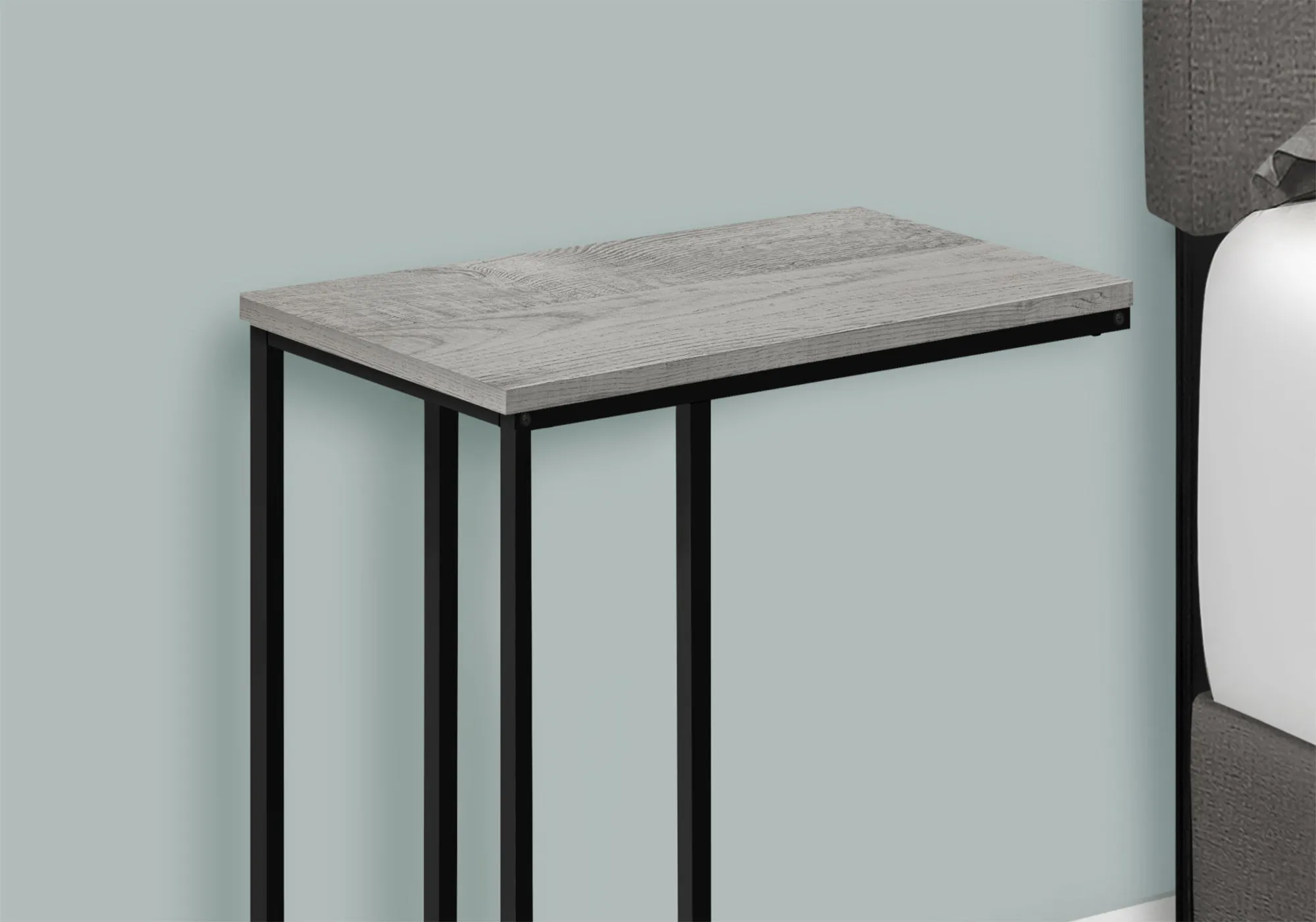 Accent Table, C-shaped, End, Side, Snack, Living Room, Bedroom, Grey Laminate, Black Metal, Contemporary, Modern