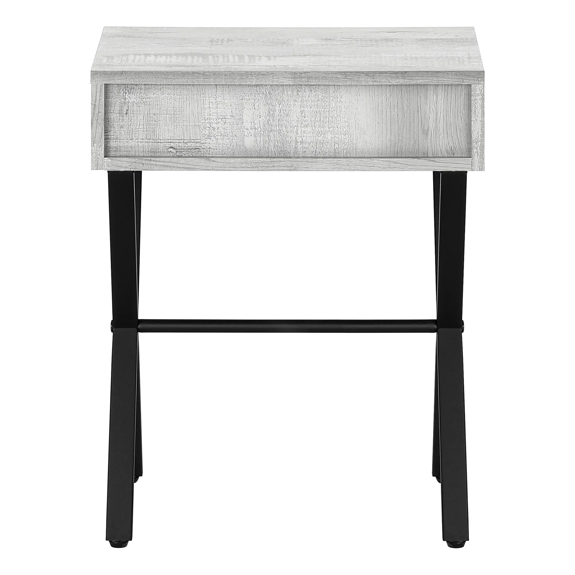 Accent Table, Side, End, Nightstand, Lamp, Storage Drawer, Living Room, Bedroom, Grey Laminate, Black Metal, Contemporary, Modern