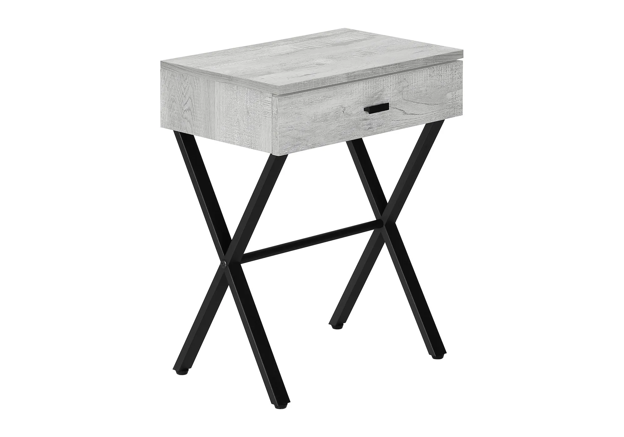 Accent Table, Side, End, Nightstand, Lamp, Storage Drawer, Living Room, Bedroom, Grey Laminate, Black Metal, Contemporary, Modern