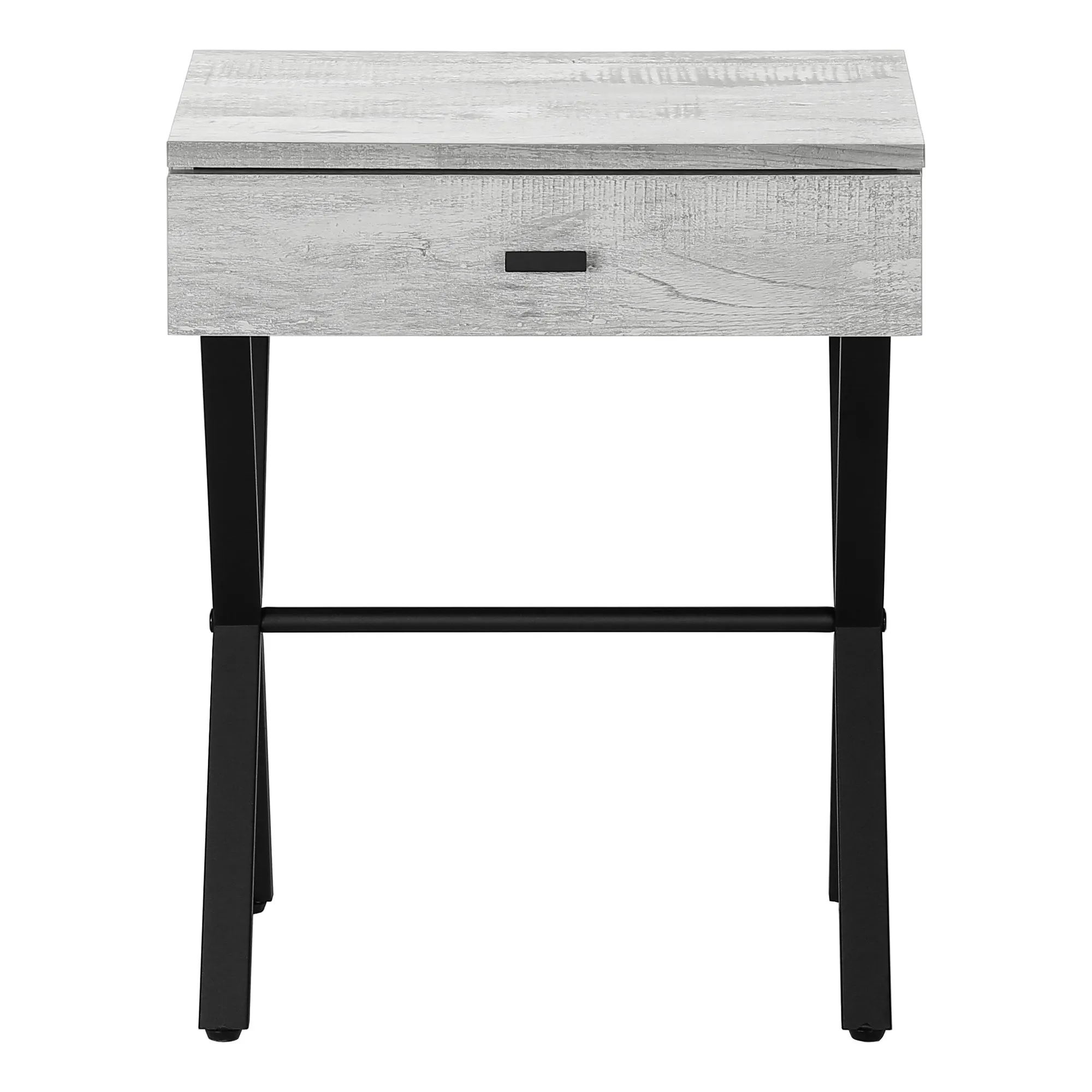 Accent Table, Side, End, Nightstand, Lamp, Storage Drawer, Living Room, Bedroom, Grey Laminate, Black Metal, Contemporary, Modern