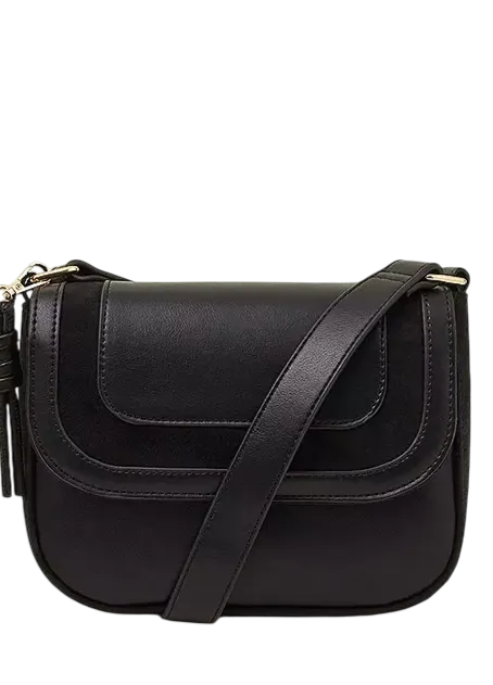 Accessorize Black Suedette Flap Cross-body Bag