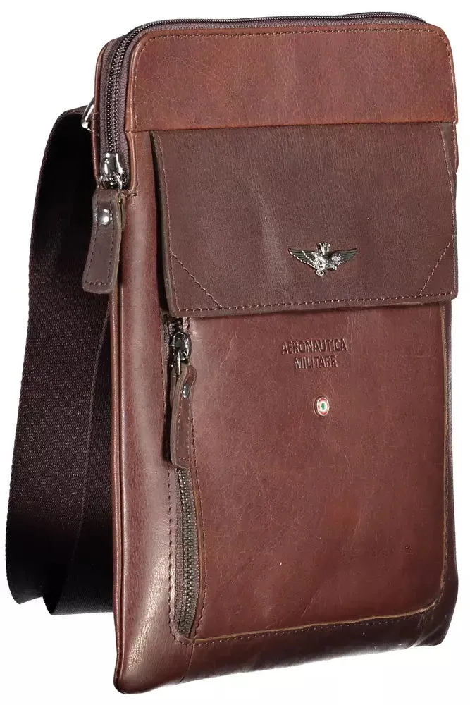 Aeronautica Militare Brown Leather Men Shoulder Bag