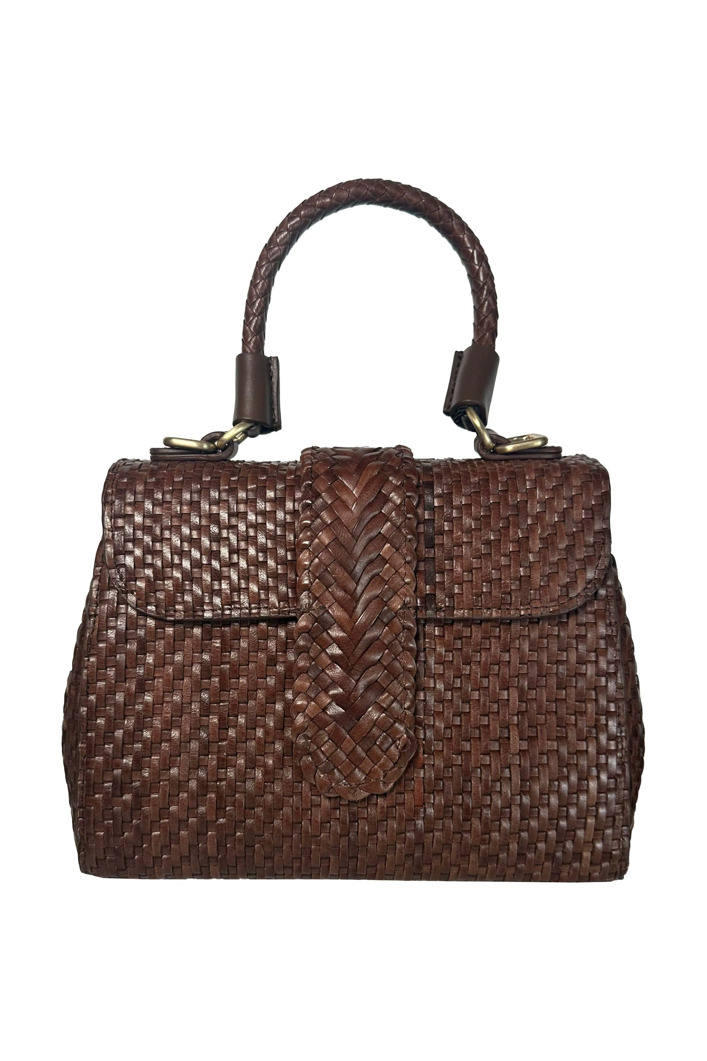 Allan K Kirsten Mini Double Bamboo Woven Bag | Brown