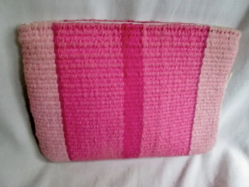 ALTOS DE CHAVON Wool Serape Ethnic Kilim Pencil Case Pouch Bag Coin Purse PINK