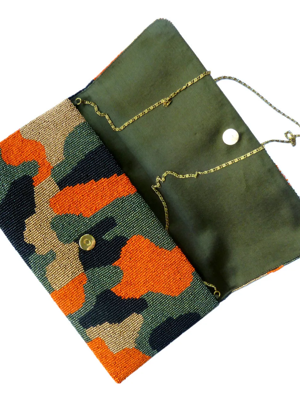 Beaded Large Envelope Clutch Bag Camouflage