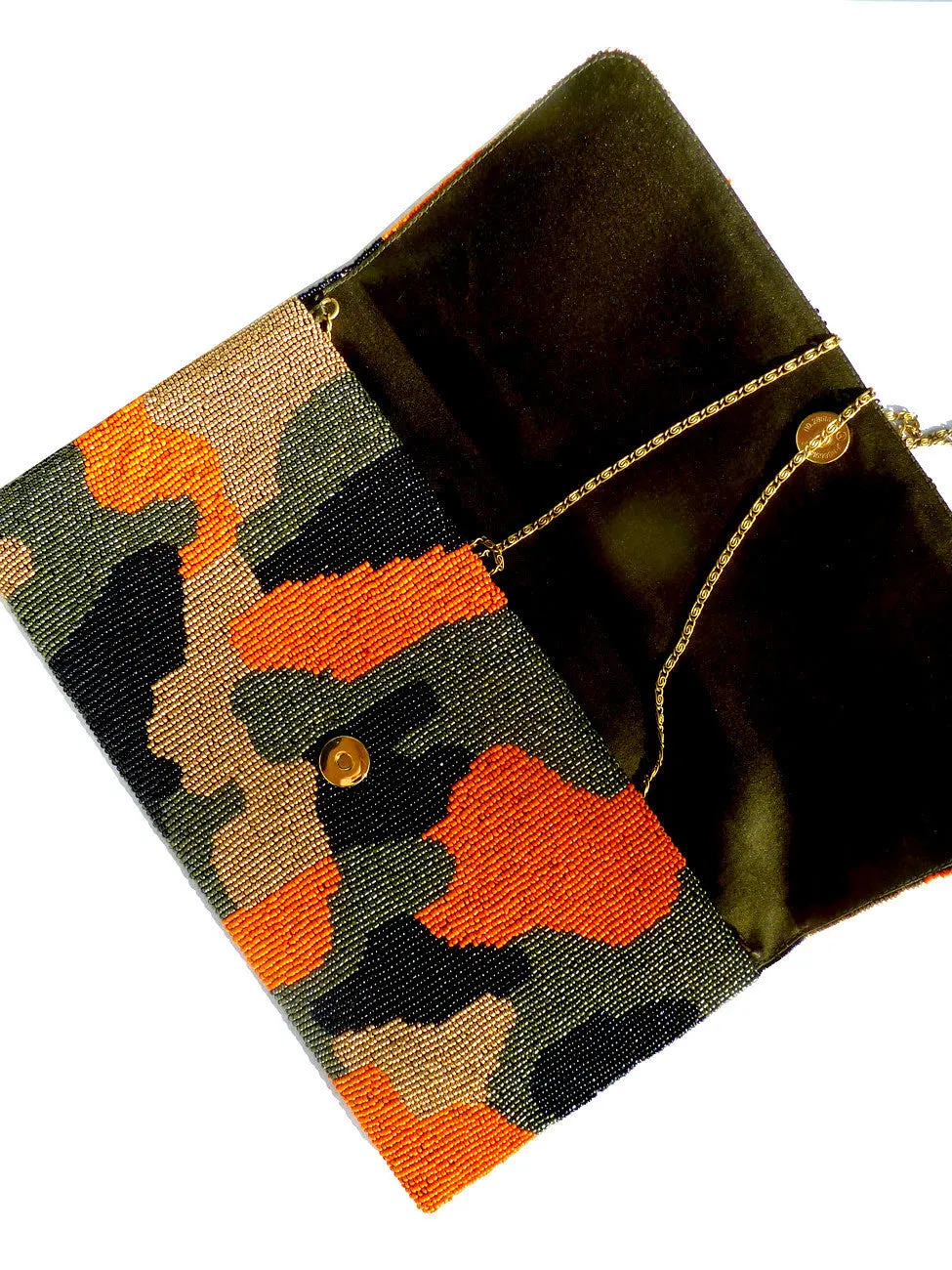 Beaded Large Envelope Clutch Bag Camouflage