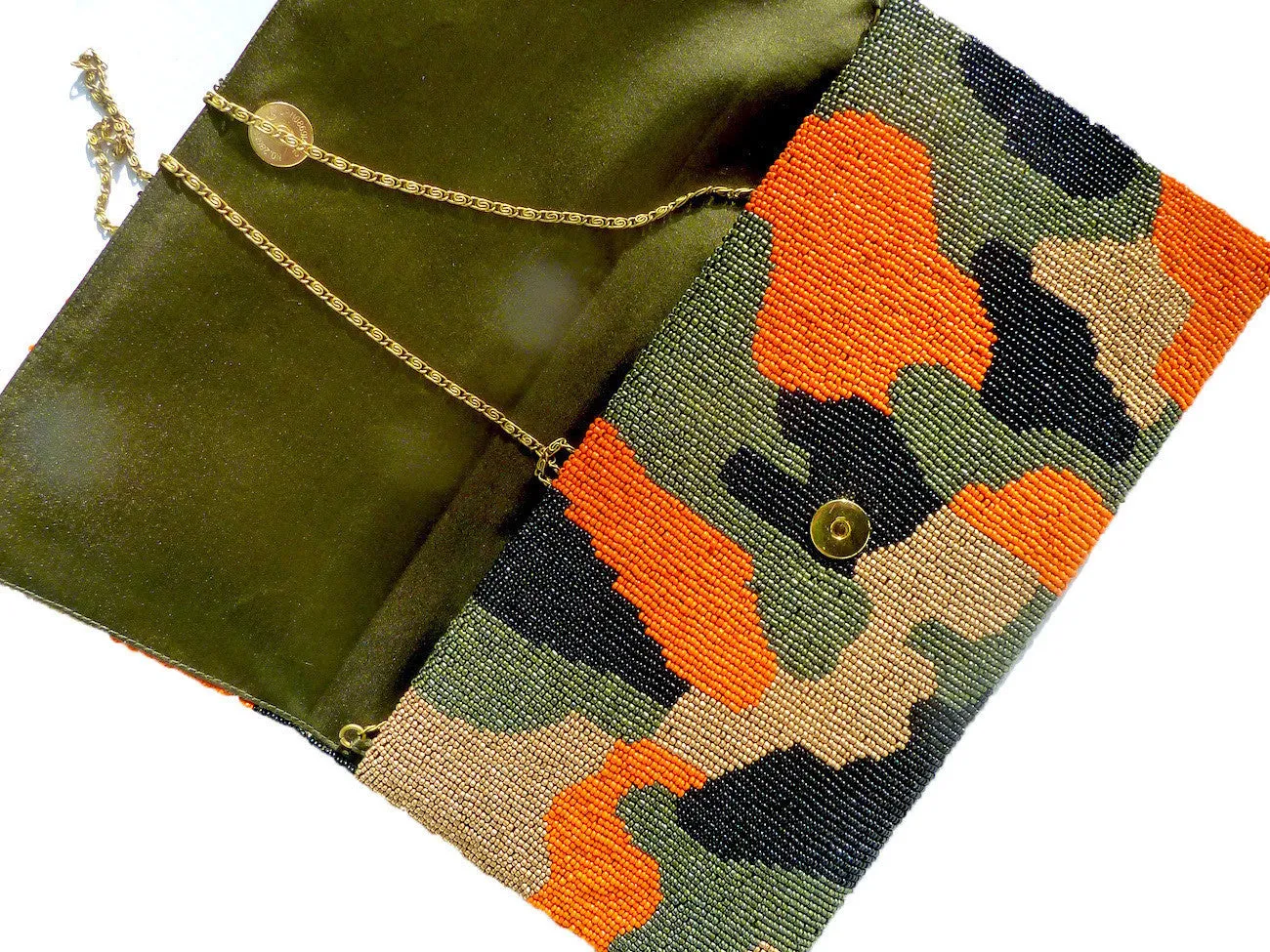 Beaded Large Envelope Clutch Bag Camouflage