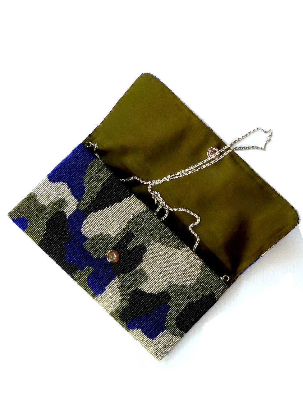 Beaded Large Envelope Clutch Bag Camouflage