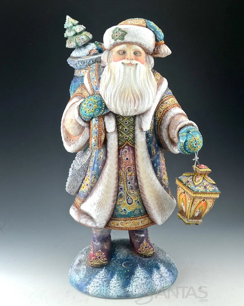 Beautiful and Colorful Santa Carving with 92 embedded Gemstones