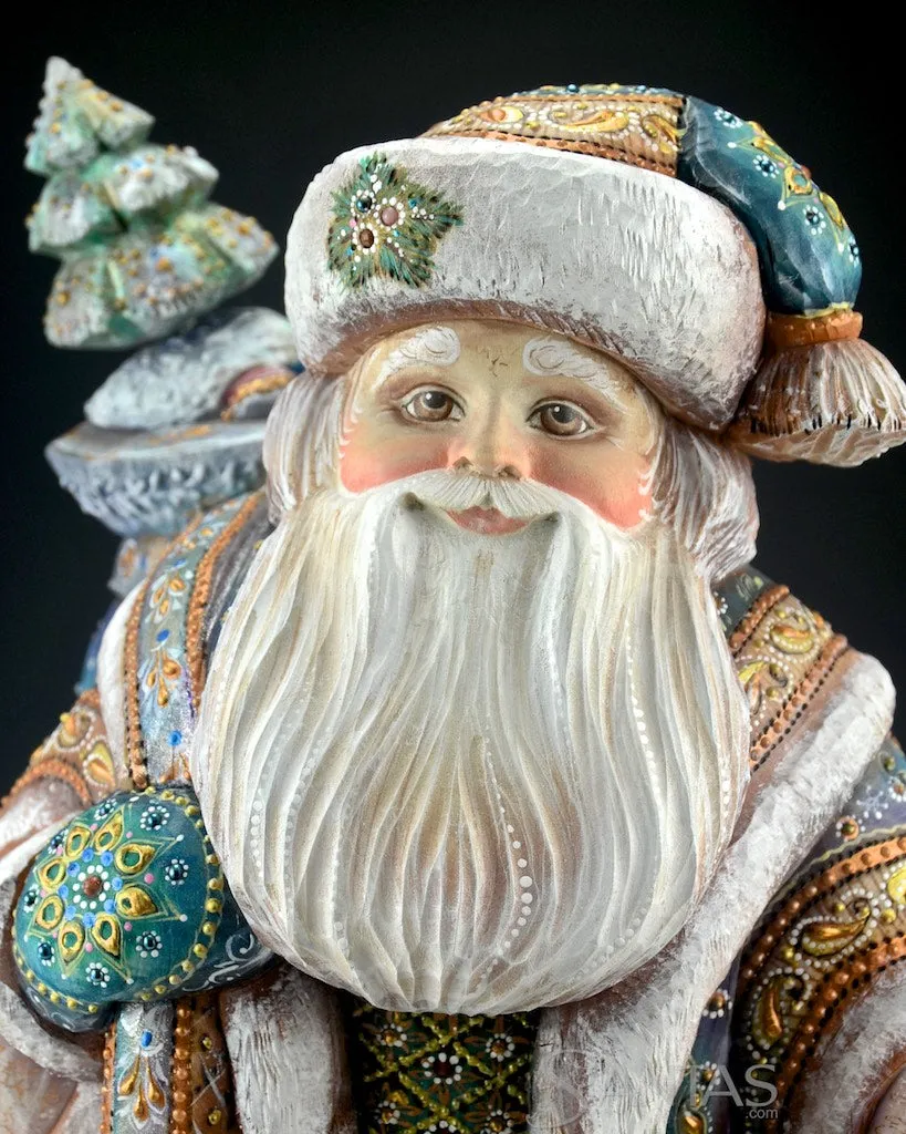 Beautiful and Colorful Santa Carving with 92 embedded Gemstones