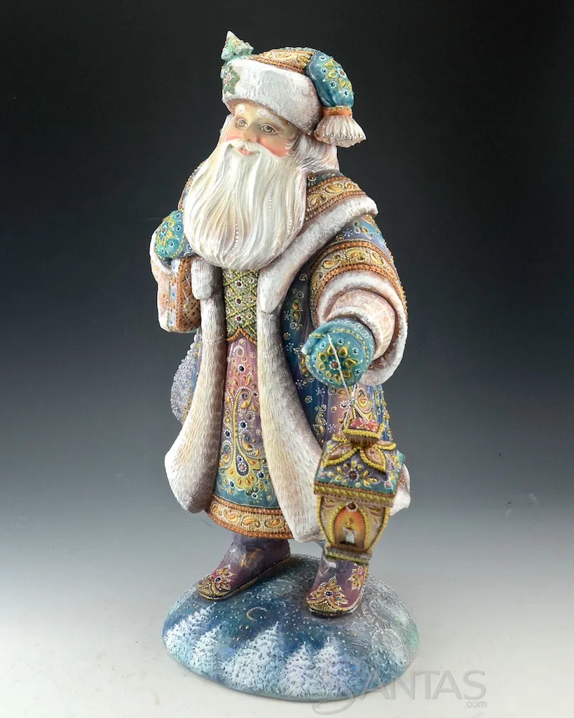 Beautiful and Colorful Santa Carving with 92 embedded Gemstones