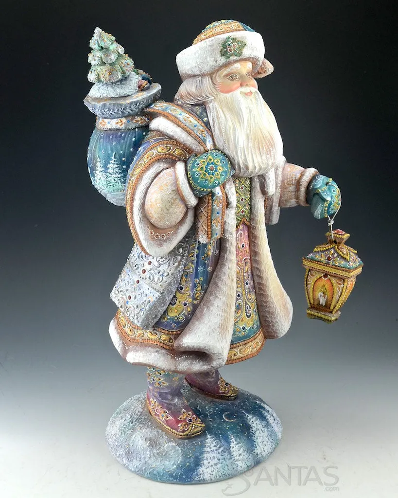 Beautiful and Colorful Santa Carving with 92 embedded Gemstones