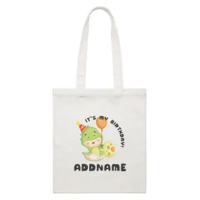 Birthday Dinosaur Happy Baby Wearing Dinosaur Suit It's My Birthday Addname White Canvas Bag