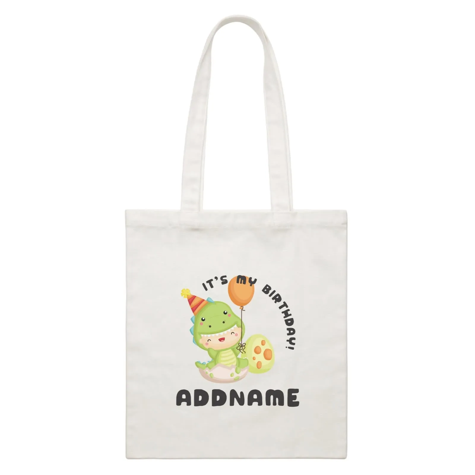 Birthday Dinosaur Happy Baby Wearing Dinosaur Suit It's My Birthday Addname White Canvas Bag