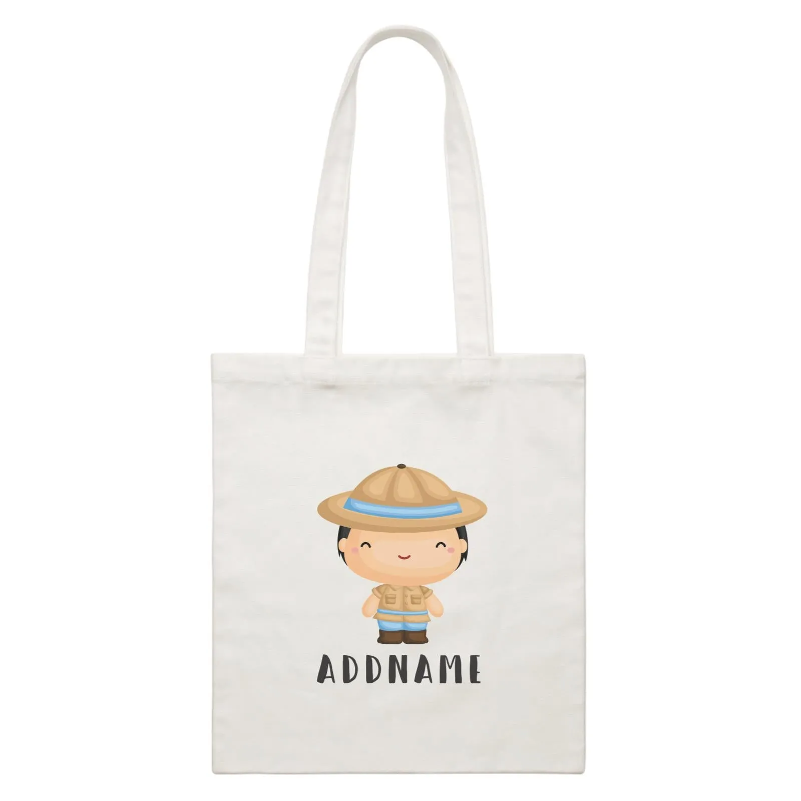 Birthday Safari Little Explorer Baby Boy Addname White Canvas Bag