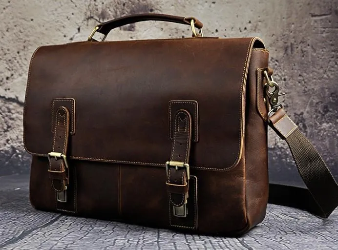 Black Coffee Leather Mens Briefcase Laptop Bag Business Bag Work Bag for Men