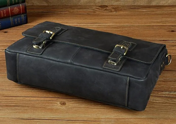 Black Coffee Leather Mens Briefcase Laptop Bag Business Bag Work Bag for Men