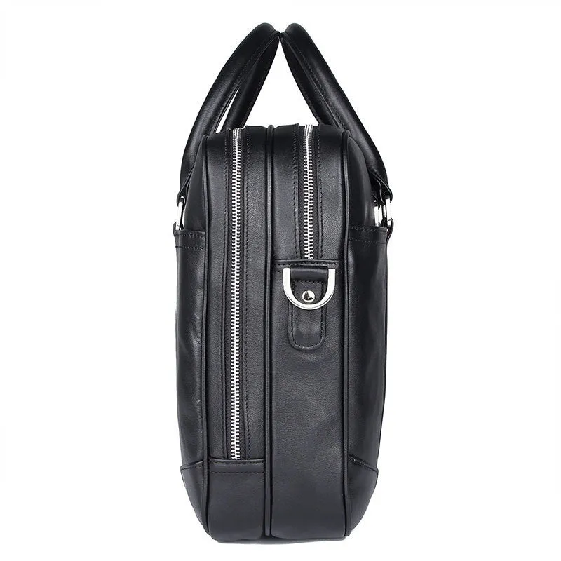 Black Cowhide Leather Briefcase for Men 7348