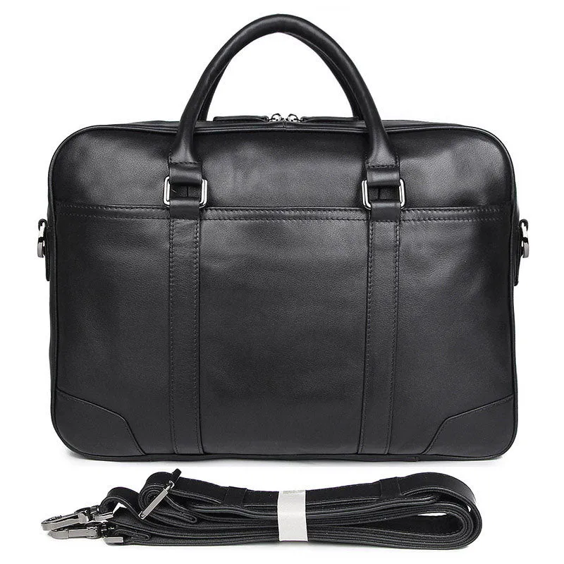 Black Cowhide Leather Briefcase for Men 7348