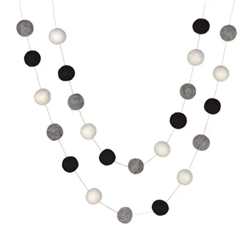 Black, Gray & White Felt Ball Garland