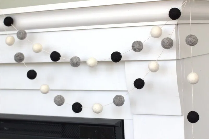 Black, Gray & White Felt Ball Garland