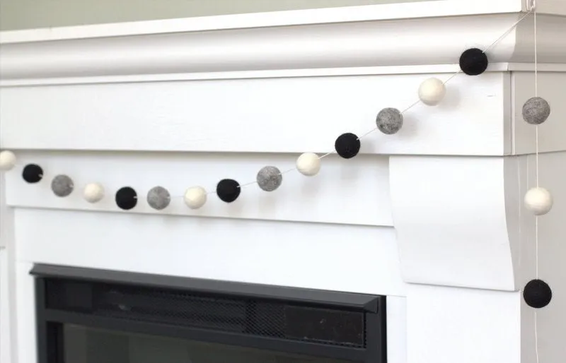 Black, Gray & White Felt Ball Garland