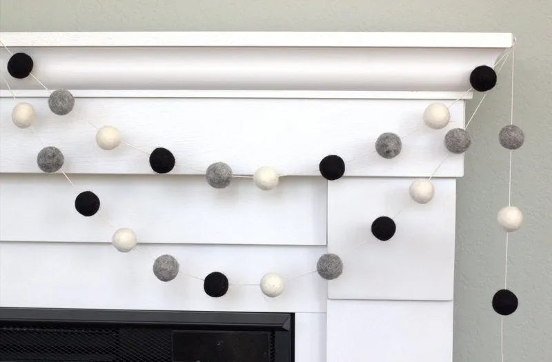 Black, Gray & White Felt Ball Garland