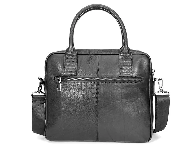 Black Leather Mens 12 inches Briefcase Work Bag Black Laptop Handbag Business Briefcase Shoulder Handbag for Men