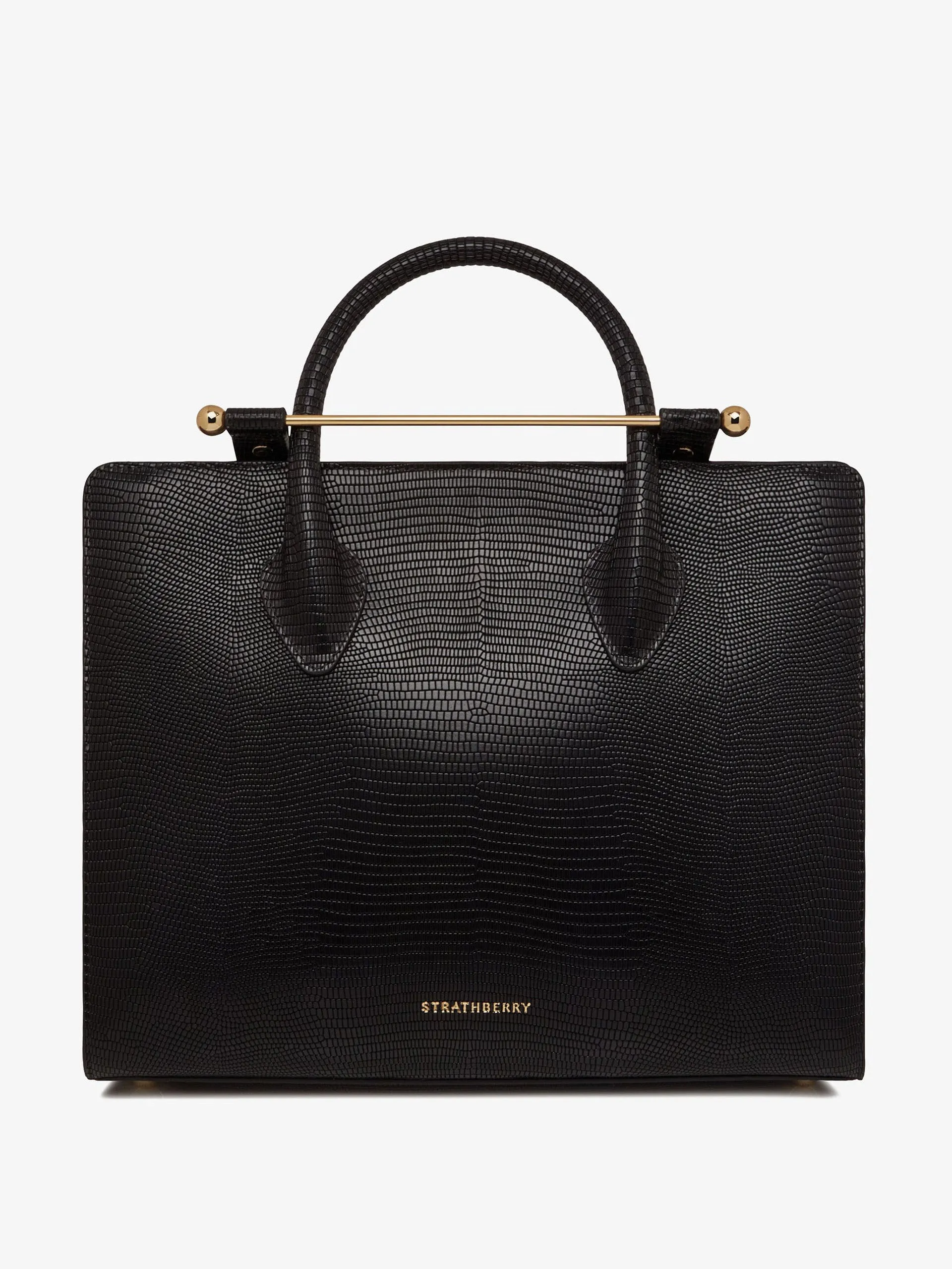 Black lizard-embossed leather The Strathberry midi tote