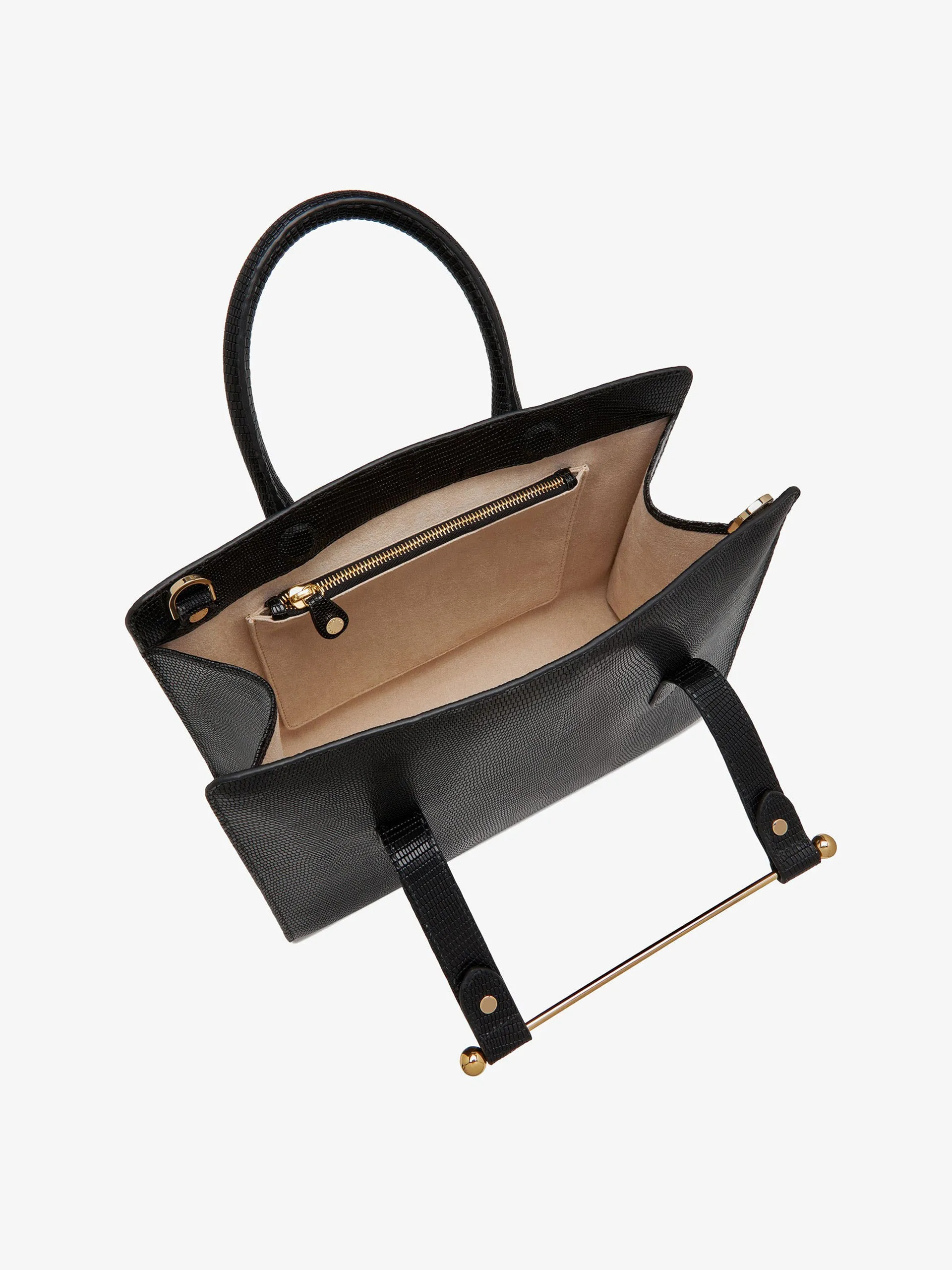 Black lizard-embossed leather The Strathberry midi tote